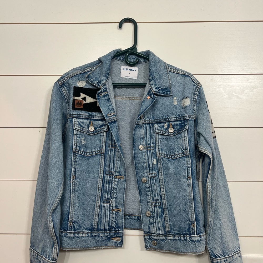 Old Navy Light Blue Jean Jacket with Patches